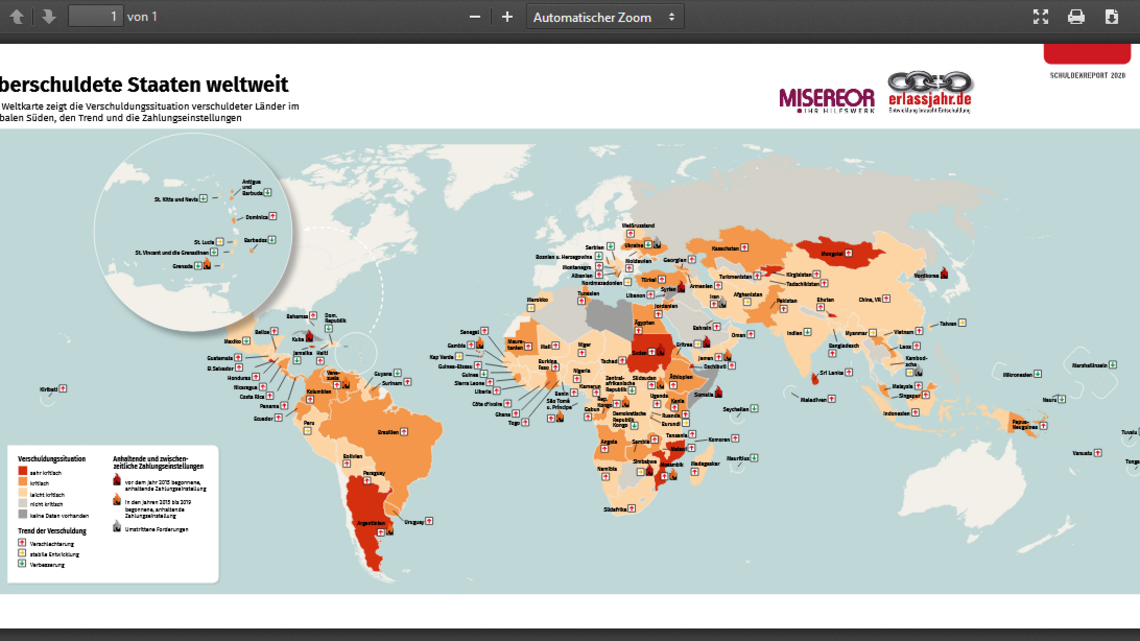 Weltkarte überschuldeter Staatenstaaten